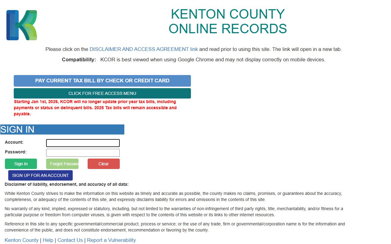 KCOR online records system for searching Covington property records