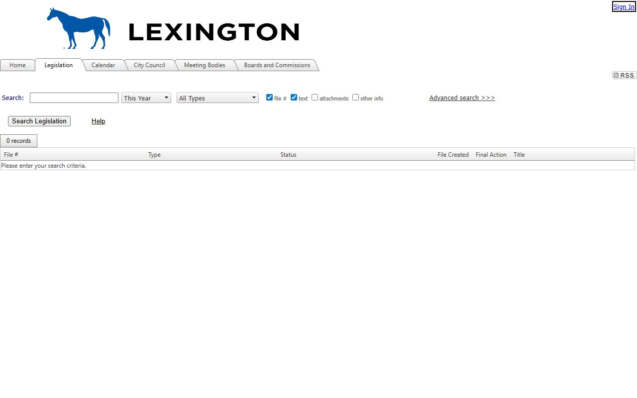 Lexington Legistar Council Legislation portal for zoning and land use records