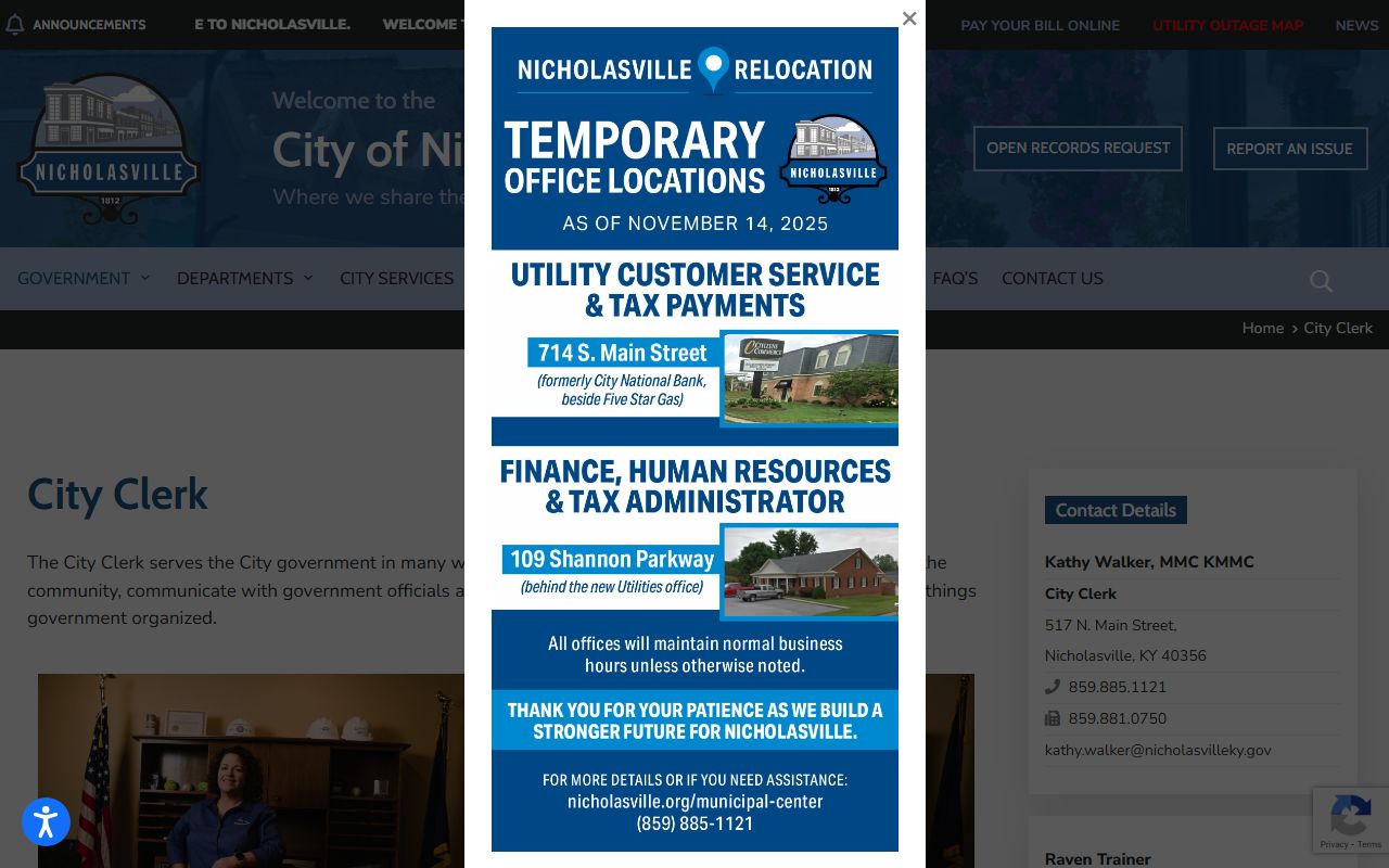 Nicholasville City Clerk office for property records and city documents