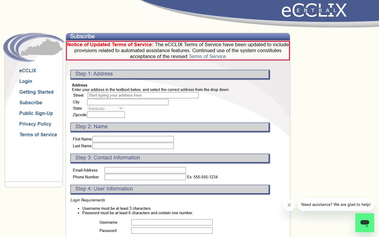 eCCLIX signup page for Campbell County property records online access