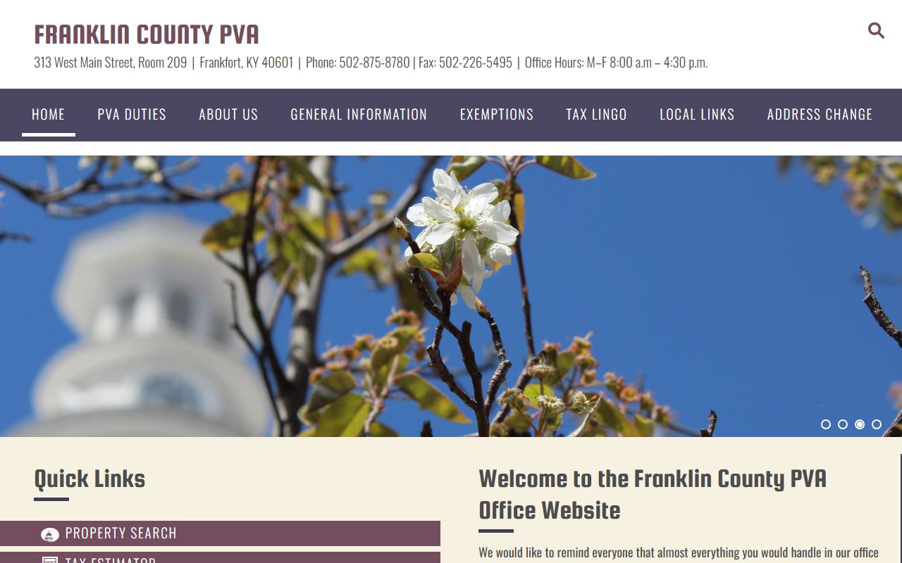 Franklin County PVA office for property records and assessments in Frankfort Kentucky