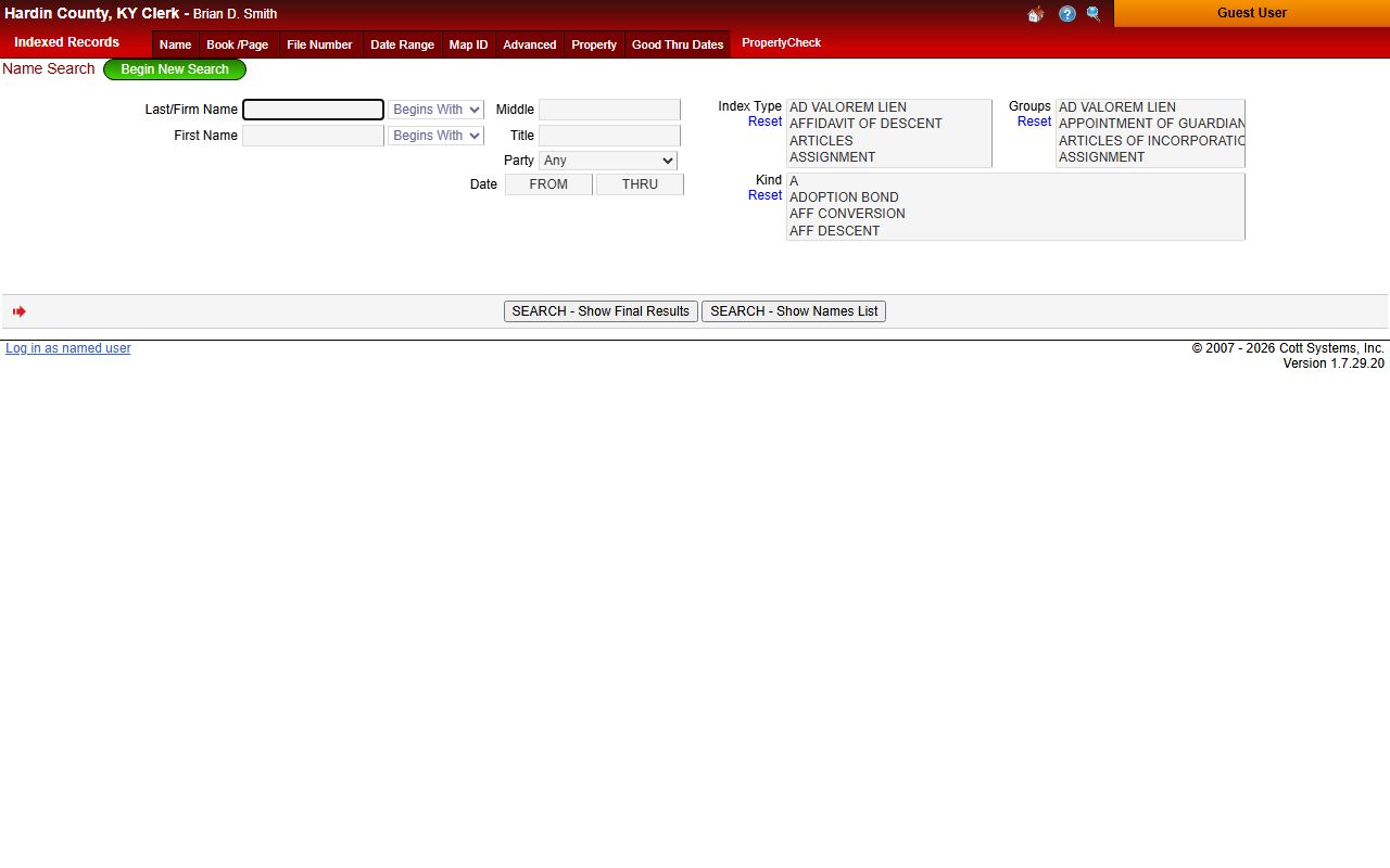 Hardin County eSEARCH online property records system
