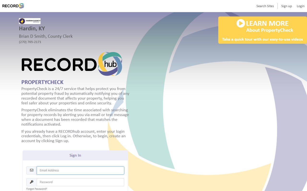 Hardin County PROPERTYCHECK fraud alert system for property records