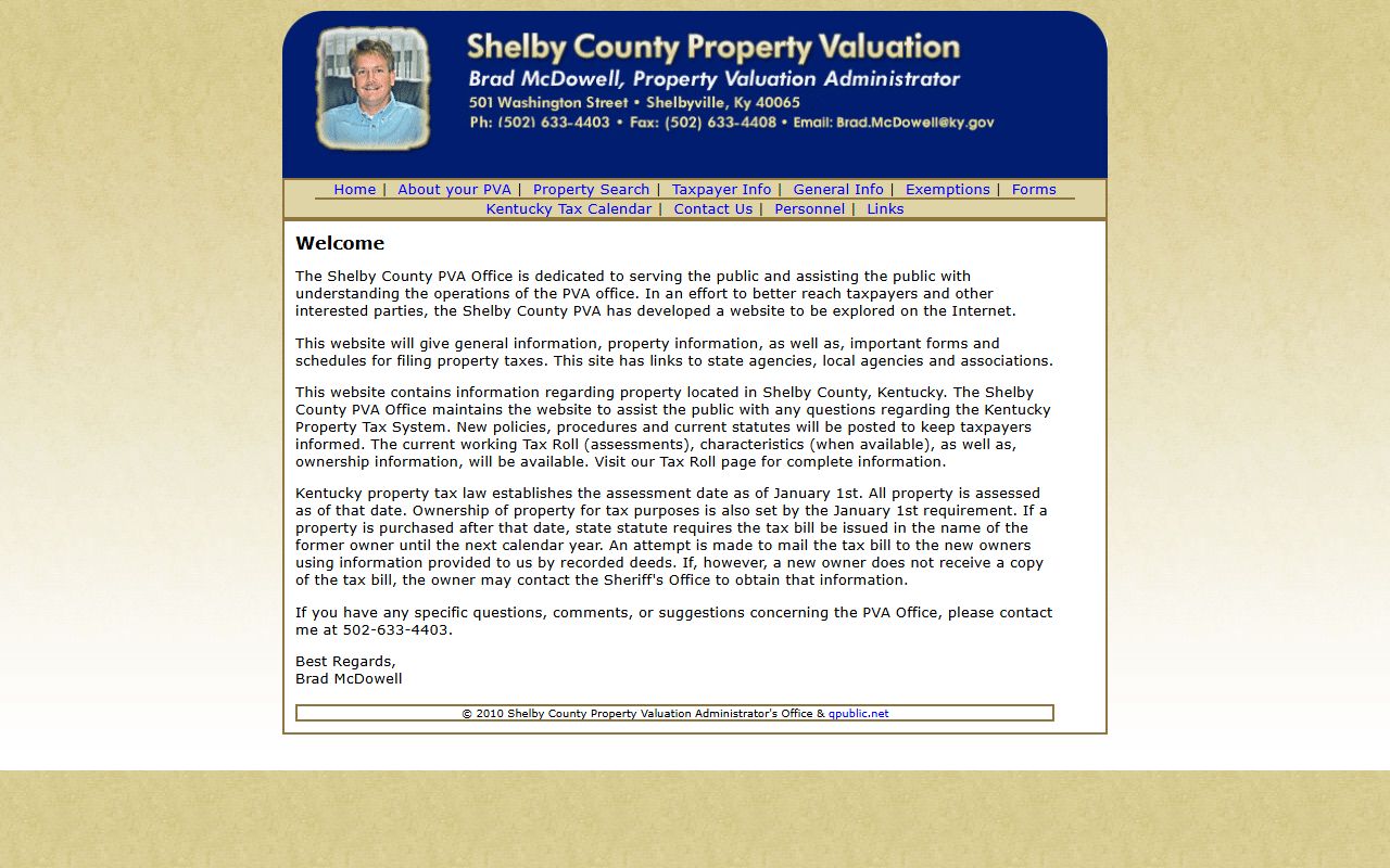 Shelby County PVA office for property assessments and tax records in Shelbyville Kentucky
