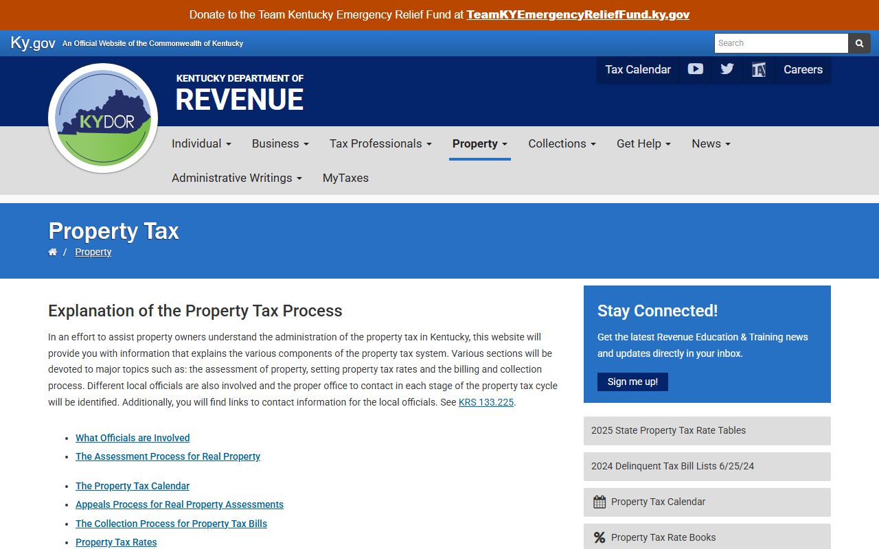 Kentucky Department of Revenue property valuation records page